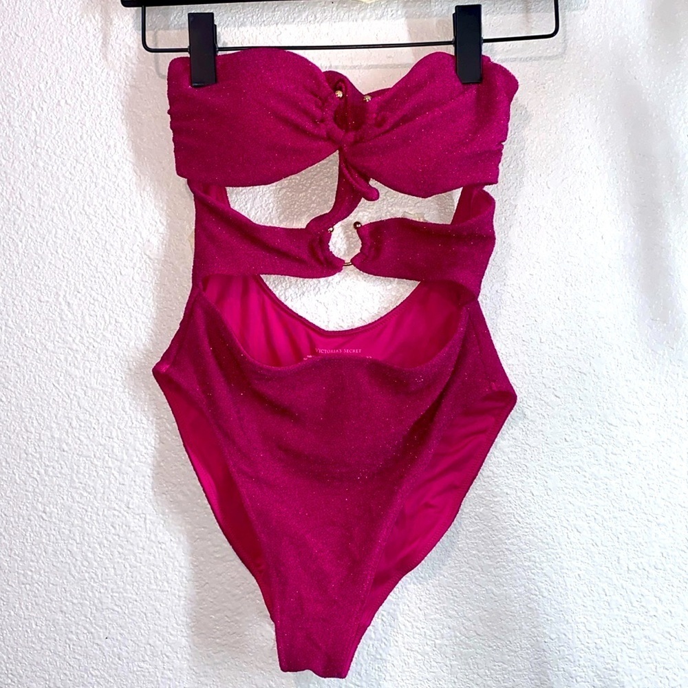 VICTORIA'S SECRET SWIM Shimmer Cut-Out Bandeau One-Piece Swimsuit Size Small - Picture 3 of 14